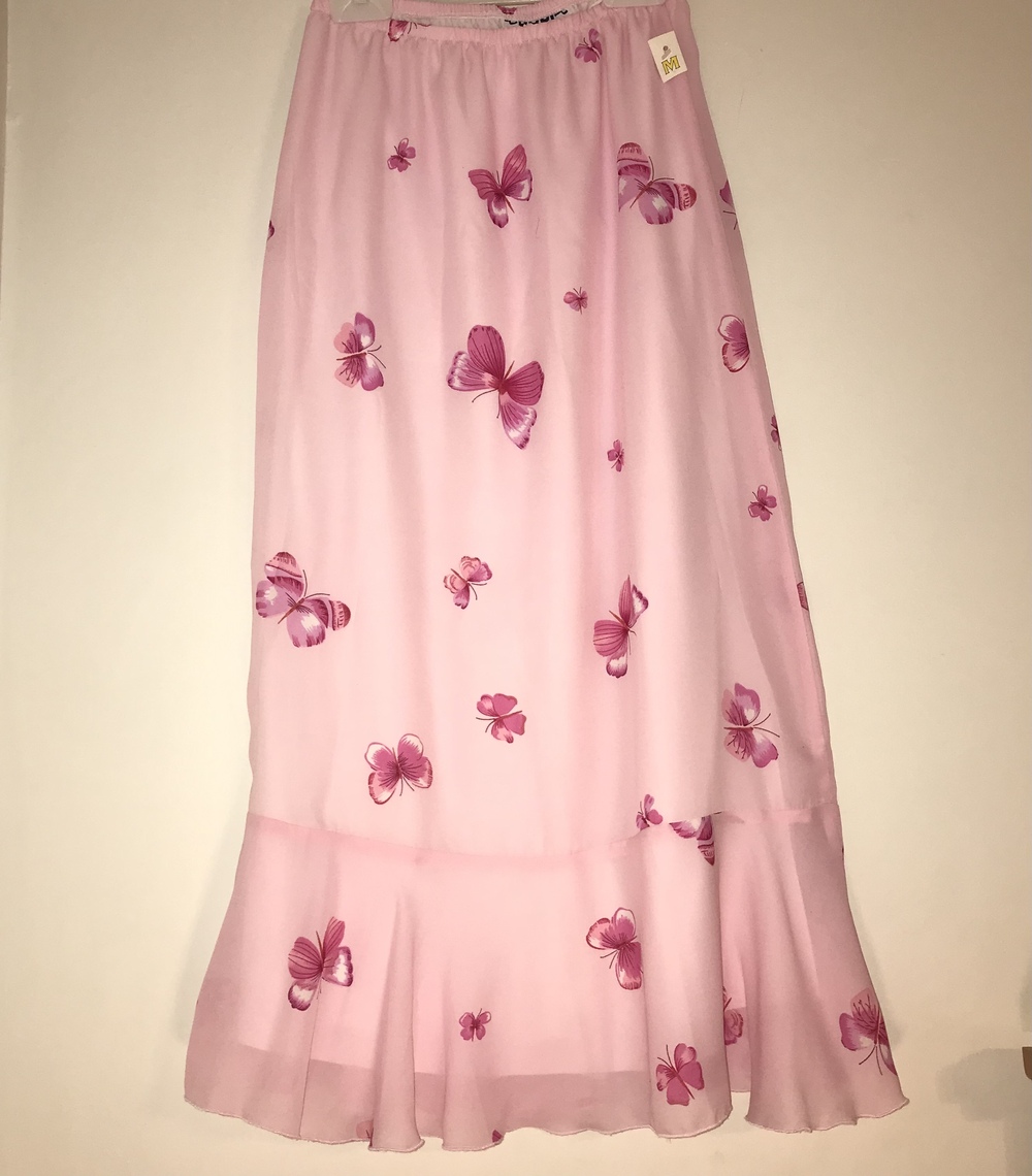 NWT Vintage 90s Dodi Fashions Pink Butterfly  Midi Skirt Medium Pastel Romantic